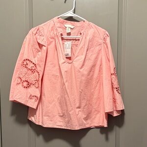 H&M Coral Blouse with Embroidered Sleeves